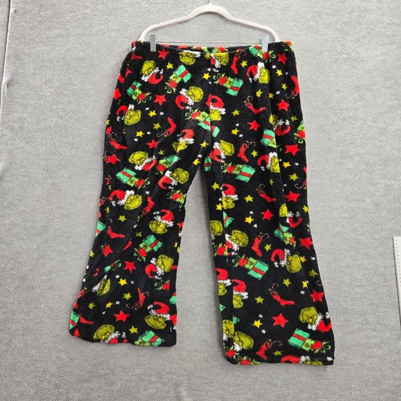 Dr. Seuss Women Sleepwear XL Black Green Pajama Pants The Grinch Allover Print - Picture 1 of 12